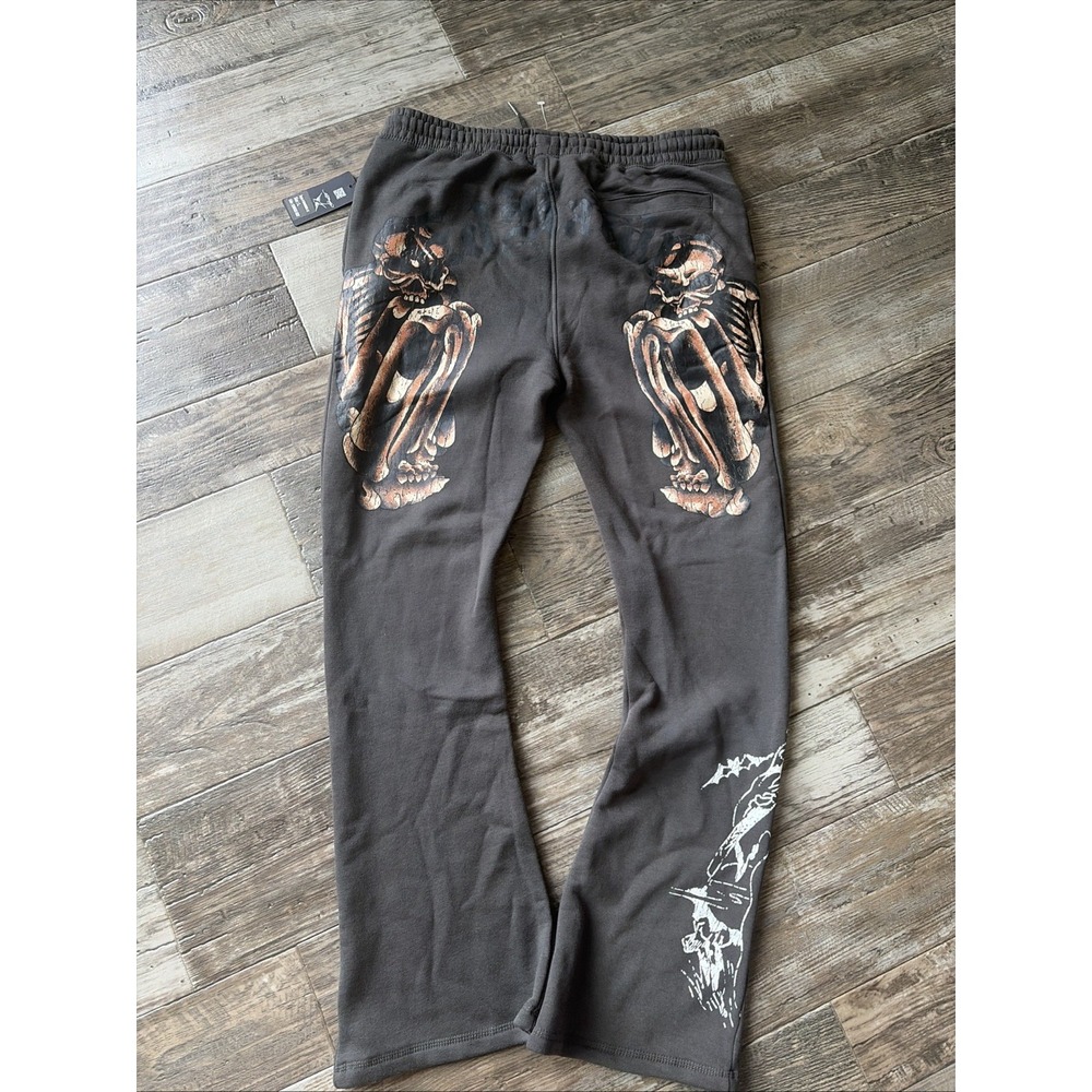 Ed Hardy Skeletons Skull Sunfade Gray Sweatpants Men's Large Grim Reaper Baggy
